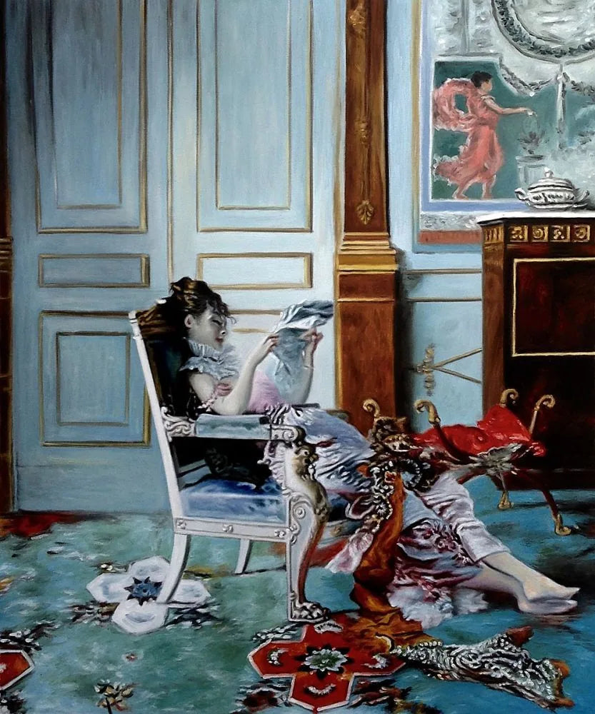 Jonge meisje lezend in een salon - Giovanni Boldini