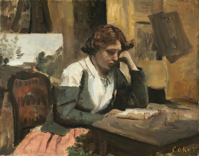 Jonge vrouw lezend - Jean-Baptiste Camille Corot