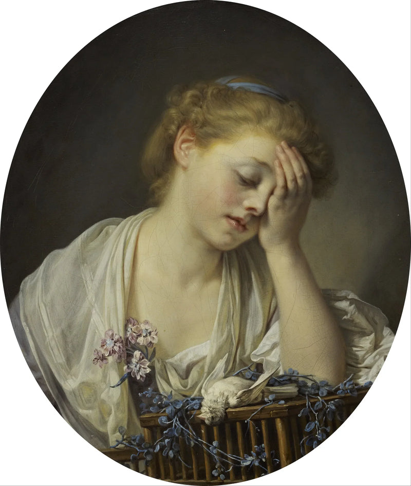 Jong meisje dat huilt om haar dode vogel - Jean-Baptiste Greuze