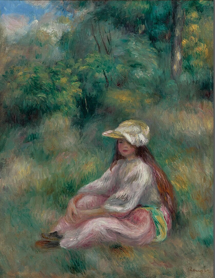 Meisje in het roze in een landschap - Pierre-Auguste Renoir