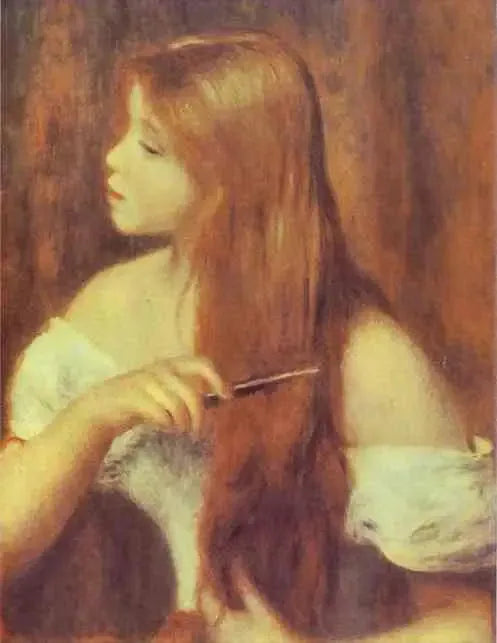 Jong meisje dat haar haar aan het kammen is - Pierre-Auguste Renoir