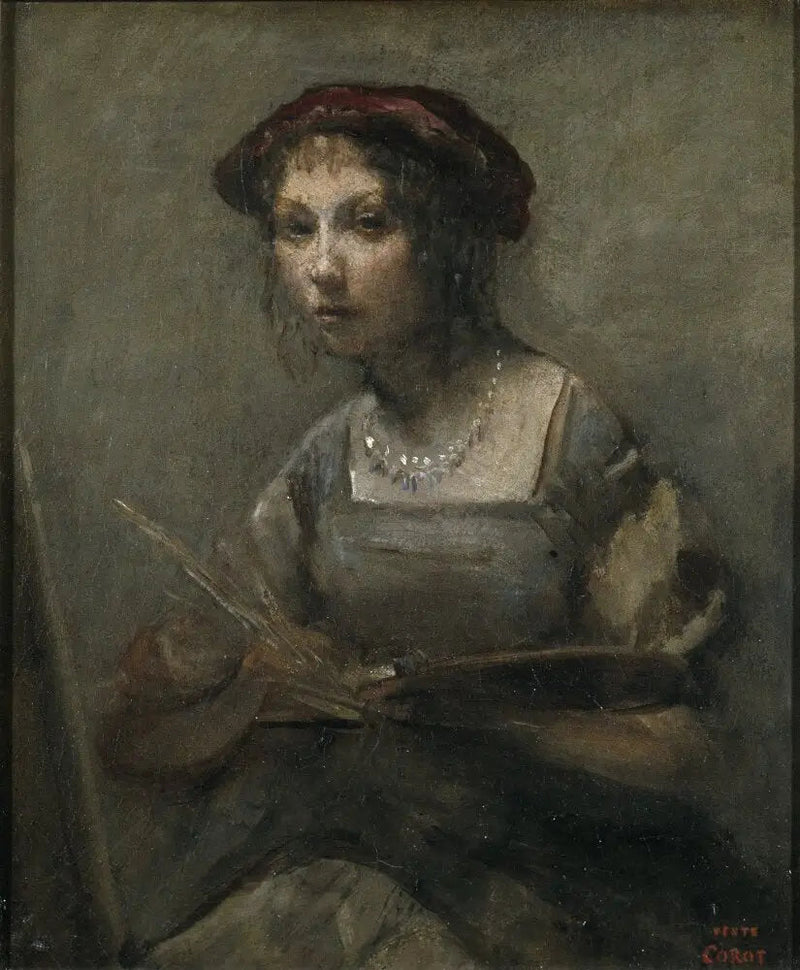 Jonge vrouw die een palet vasthoudt - Jean-Baptiste Camille Corot