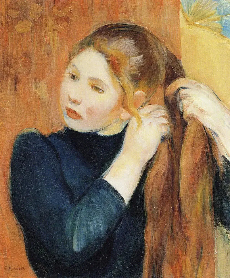 Jong meisje dat haar vlecht - Berthe Morisot