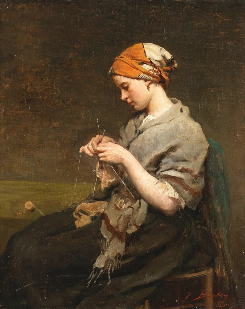 Jonge vrouw breiend (versie 2) - Jules Breton