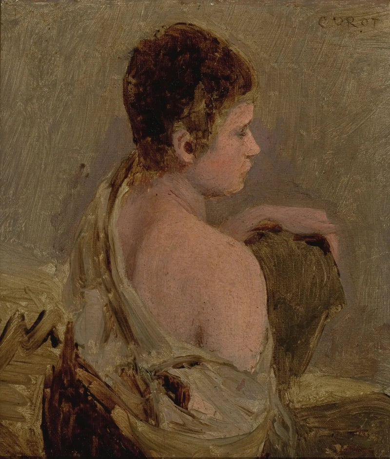 Jonge man met blote schouder - Jean-Baptiste Camille Corot