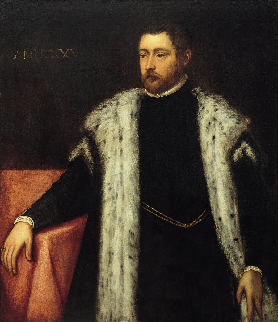 Jonge man van vijfentwintig jaar met een bont gevoerde jas - Jacopo Tintoretto