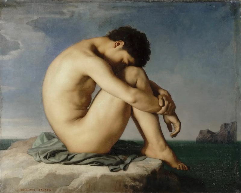 Jonge naakte man zittend aan de rand van de zee - Hippolyte Flandrin
