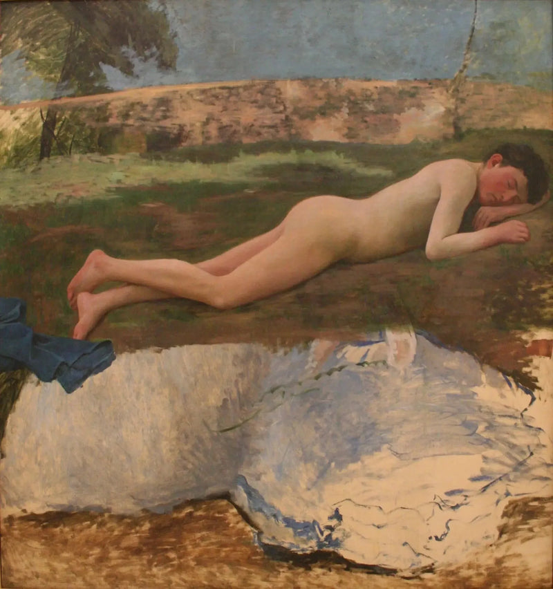 Jonge naakte man liggend op het gras - Frédéric Bazille