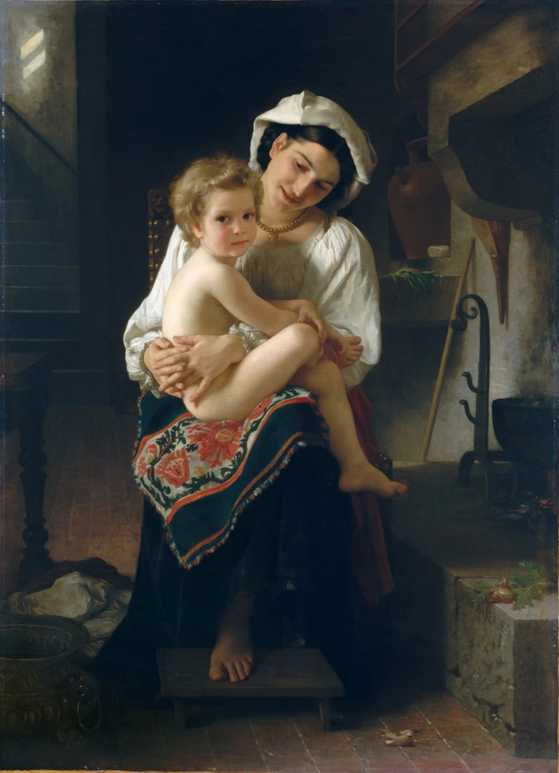 Jonge Moeder die naar haar kind kijkt - Bouguereau