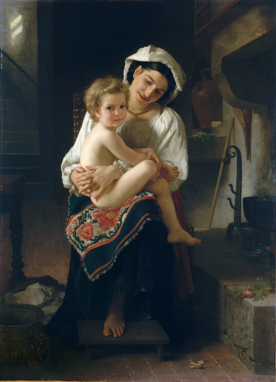Jonge Moeder die naar haar kind kijkt - Bouguereau