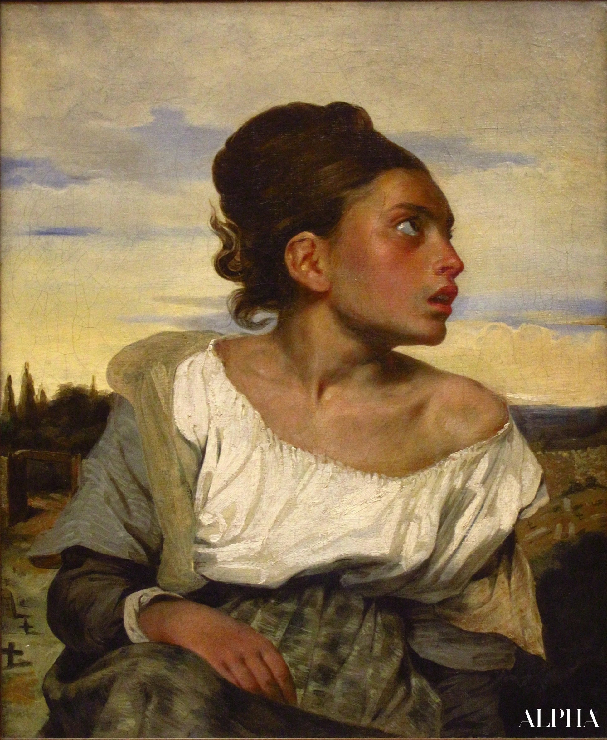 Jong weesmeisje op de begraafplaats - Eugène Delacroix - Reproducties van schilderijen en hoogwaardige schilderijen
