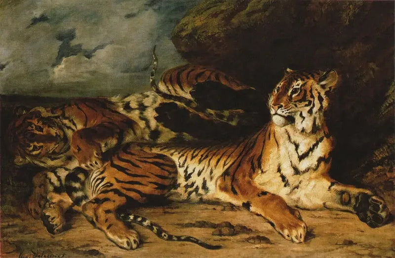Jonge Tijger die met zijn moeder speelt - Eugène Delacroix