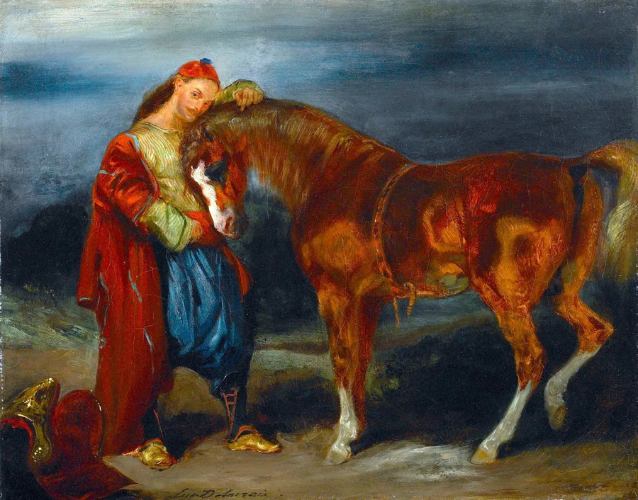 Jonge Turk die zijn paard aait - Eugène Delacroix