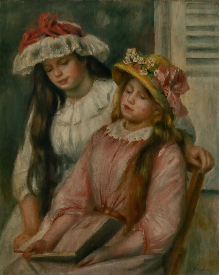 Jonge meisjes die naar een album kijken - Pierre-Auguste Renoir