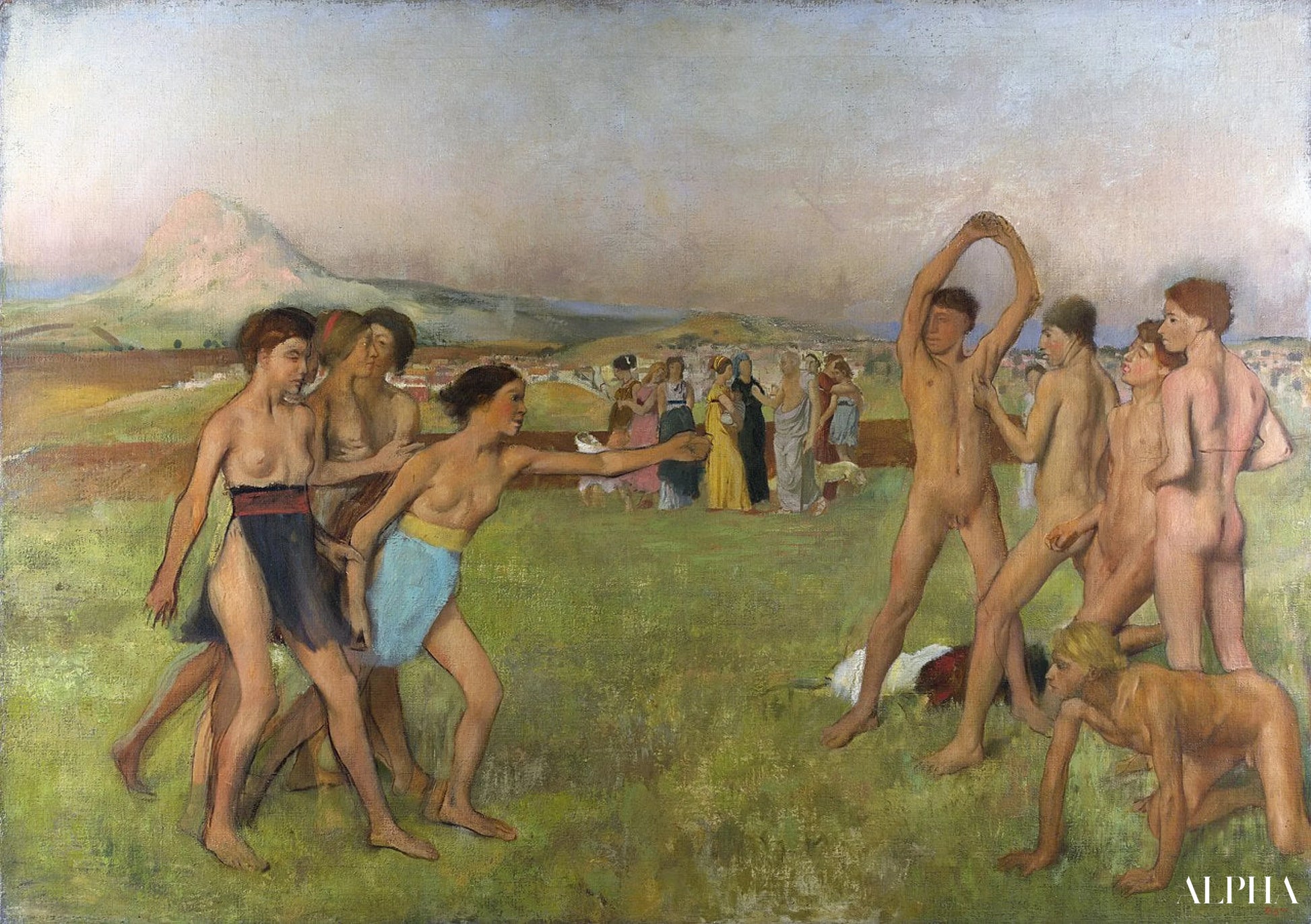 Jonge Spartanen die zich oefenen in worstelen - Edgar Degas - Reproducties van schilderijen en hoogwaardige schilderijen