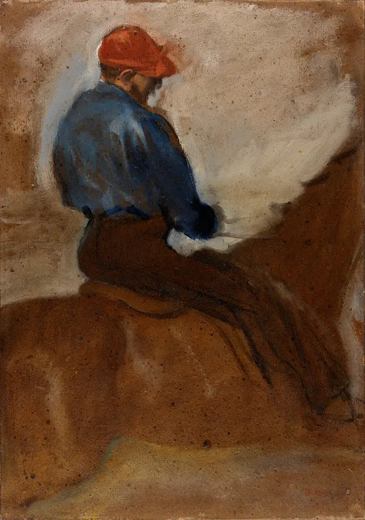 Jockey met rode pet - Edgar Degas
