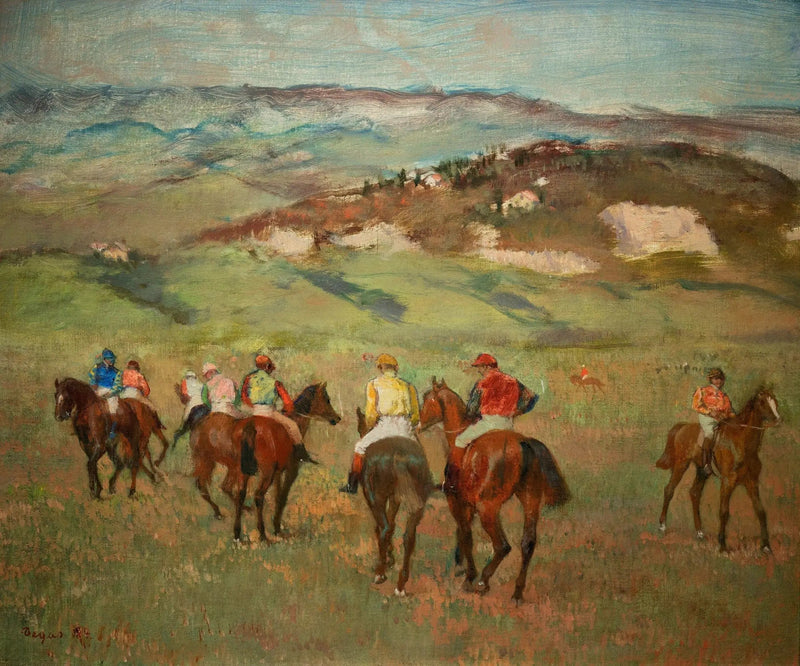 Jockeys te paard voor de verre heuvels - Edgar Degas