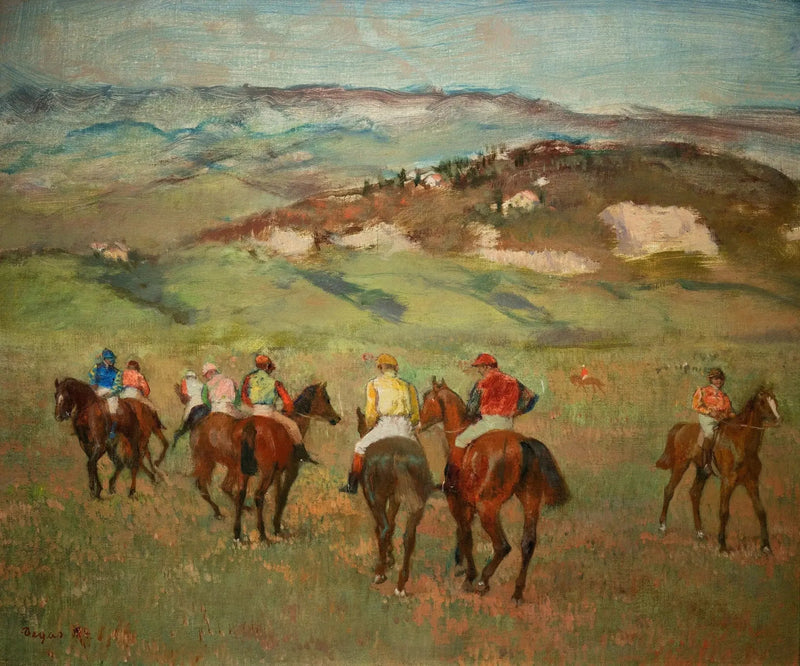 Jockeys te paard voor de verre heuvels - Edgar Degas