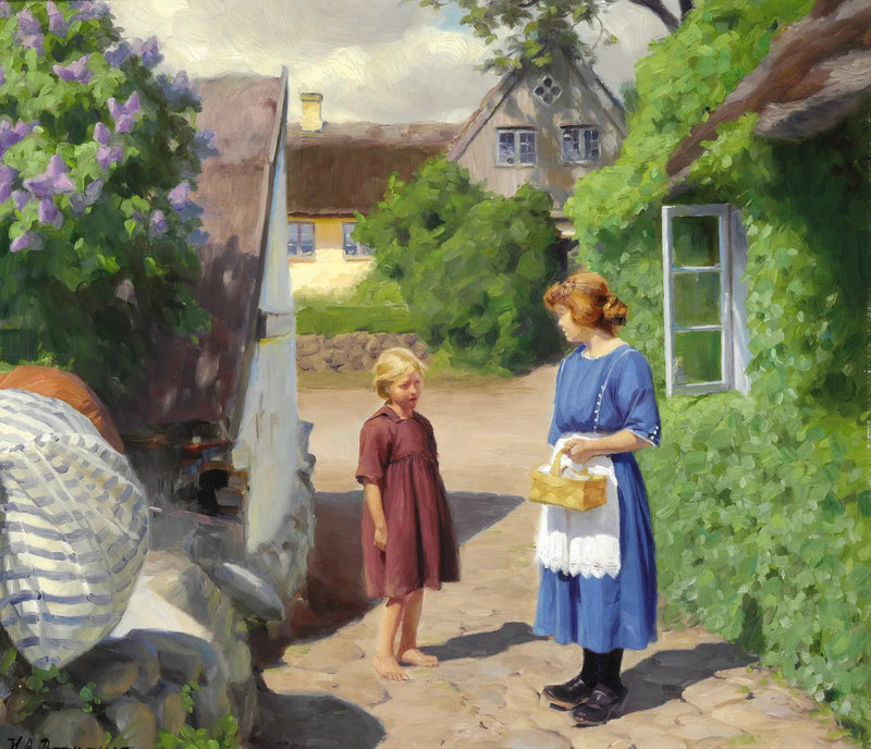 Zomerdag in Jyllinge. Lelies in bloei en kleine meisjes op de dorpsstraat. - H. A. Brendekilde

Source:
Journée d'été à Jyllinge. Lilas en fleurs et petites filles dans la rue du village. - H. A. Brendekilde