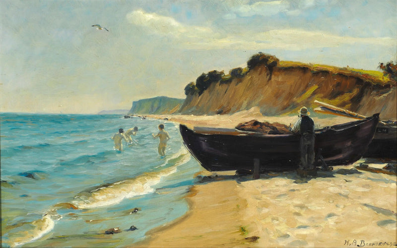 Zomerdag op het strand met jongens die zwemmen en een visser op zijn boot - H. A. Brendekilde

Source:
Journée d'été à la plage avec des garçons se baignant et un pêcheur sur son bateau - H. A. Brendekilde