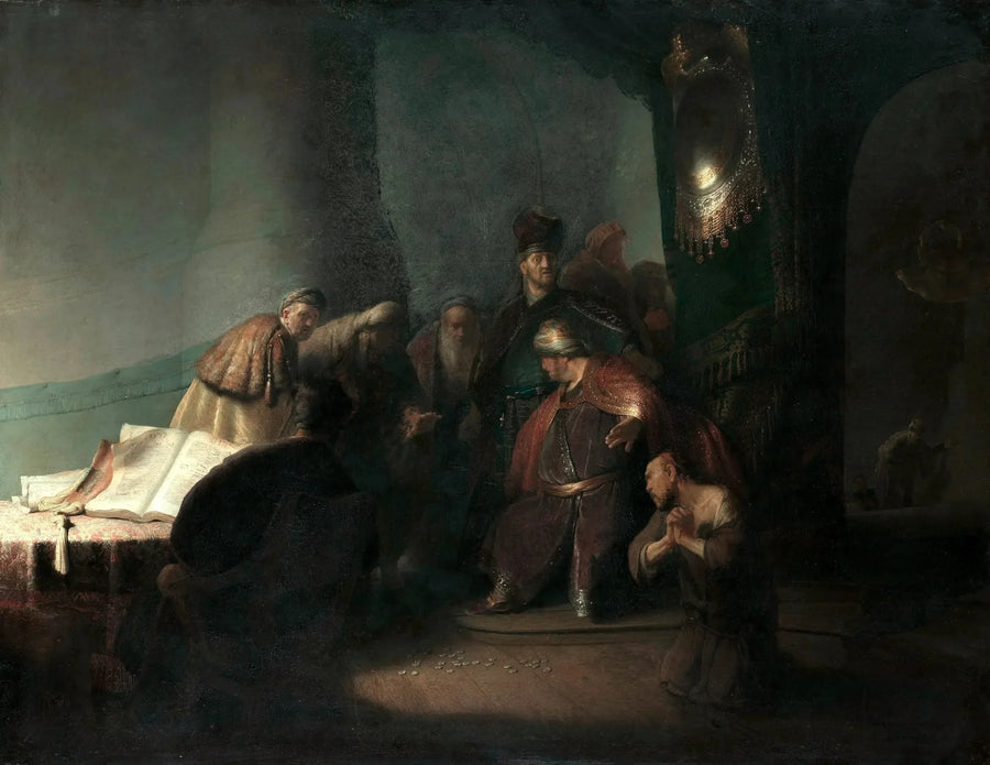 Judas ontvangt de dertig zilverlingen - Rembrandt