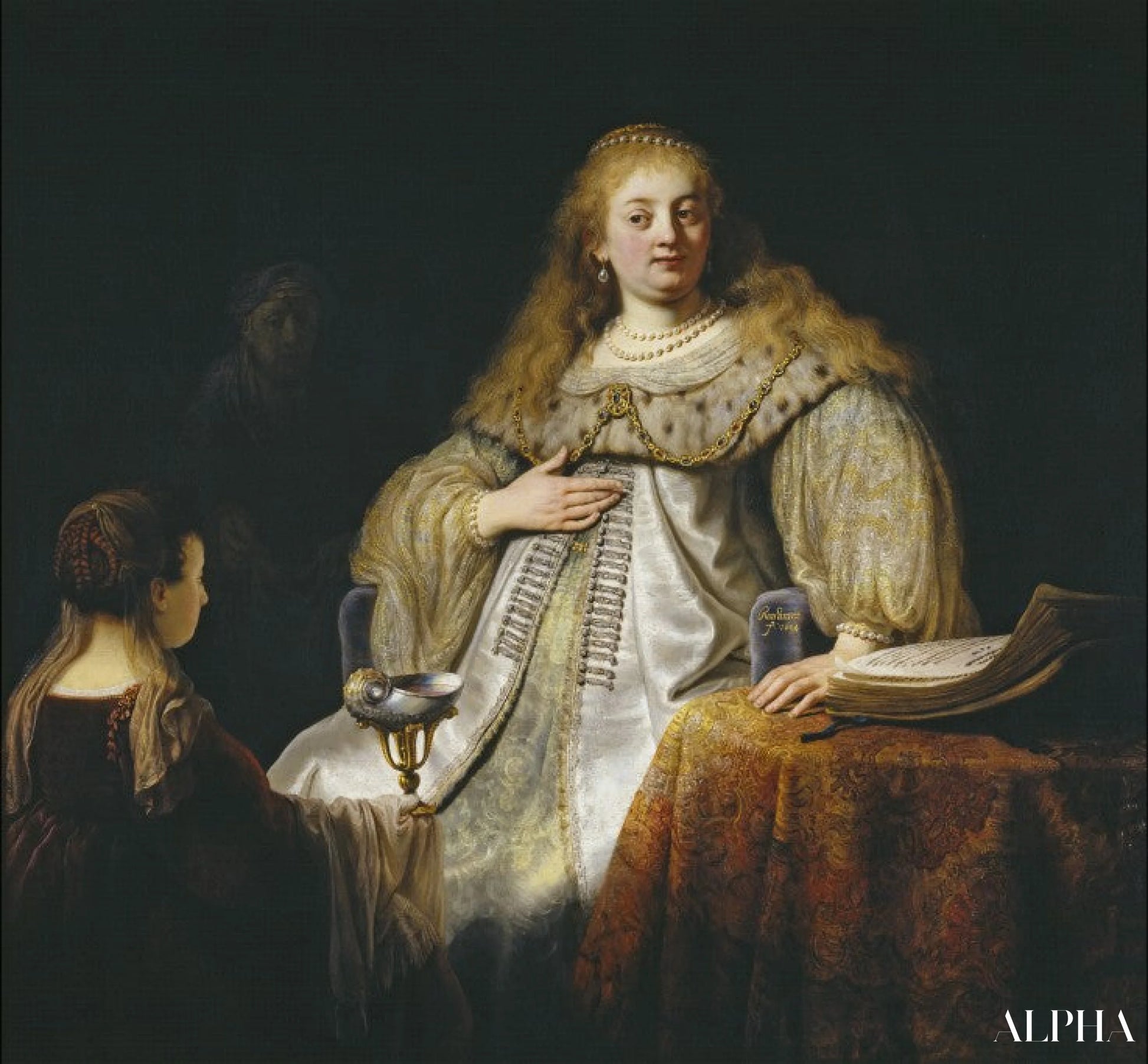 Judith aan het banket van Holofernes - Rembrandt van Rijn - Reproducties van schilderijen en hoogwaardige schilderijen