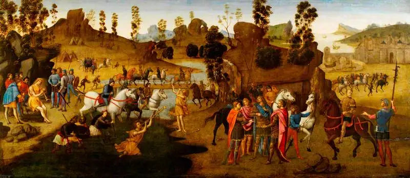 Julius Caesar en de oversteek van de Rubicon (scène uit de geschiedenis van Alexander de Grote) - Domenico Ghirlandaio