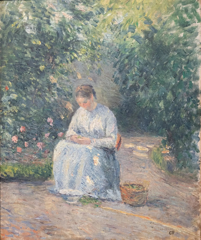 Julie Pissarro erwten plukkend - Camille Pissarro