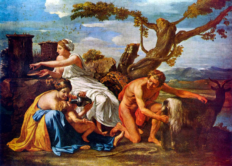 Jupiter als kind gevoed door de geit Amalthea - Nicolas Poussin