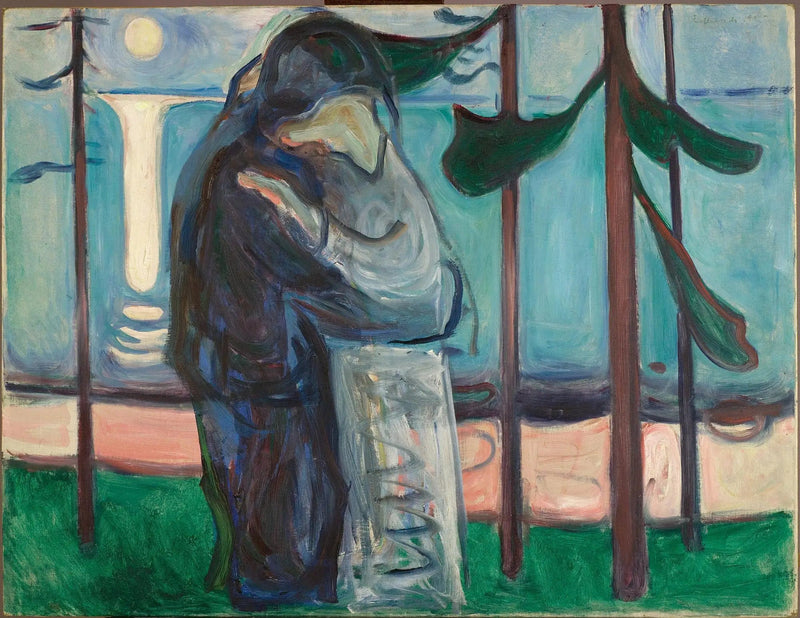 Kus op de kust bij maanlicht - Edvard Munch