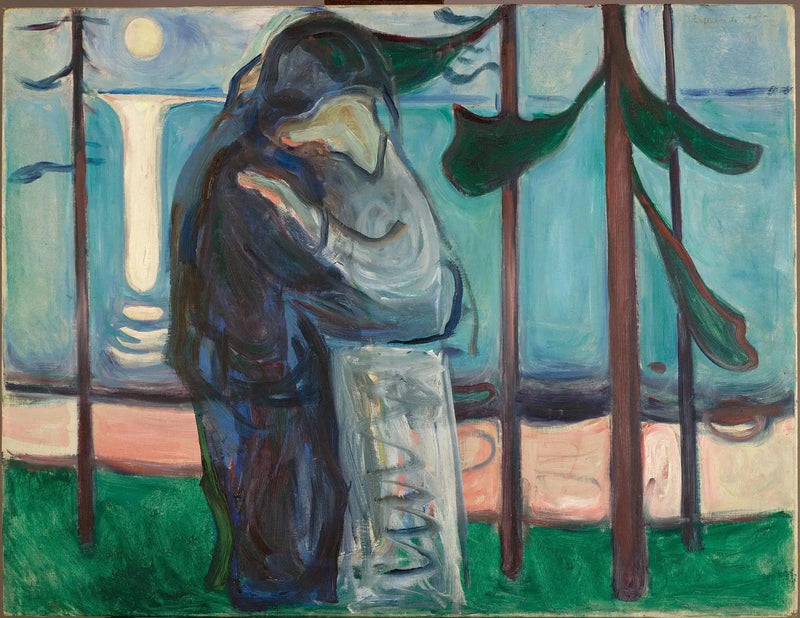 Kus op de kust bij maanlicht - Edvard Munch