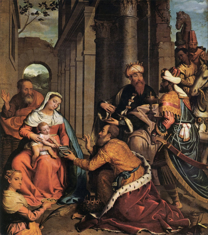 De Aanbidding der Wijzen met Sint Lucia - Giovanni Battista Moroni
