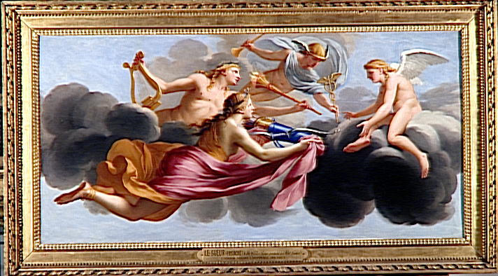 De Liefde ontvangt de eerbetoon van Diana, Apollo en Mercurius - Eustache Le Sueur