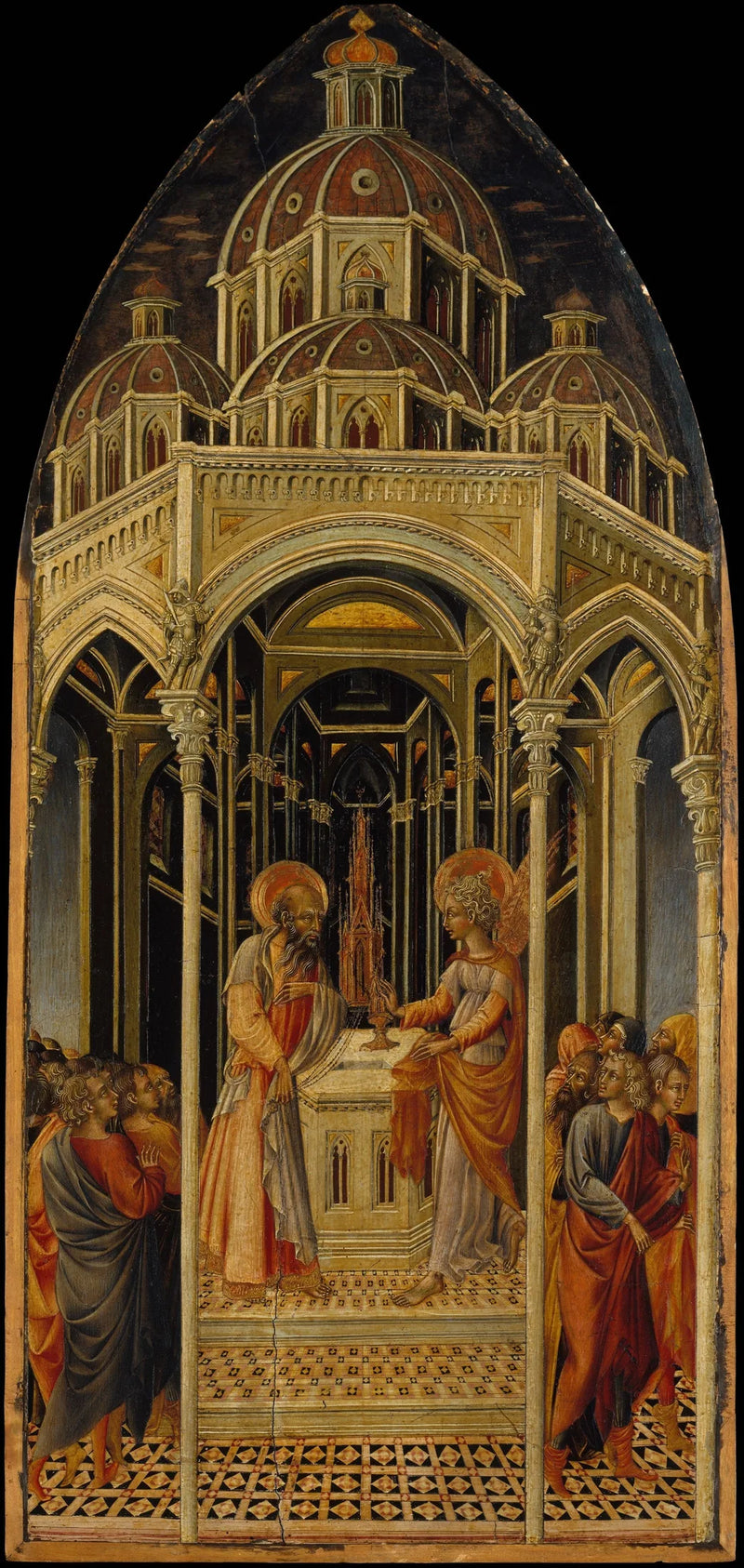 De Aankondiging aan Zacharias; (achterkant) De Engel van de Aankondiging - Giovanni di Paolo