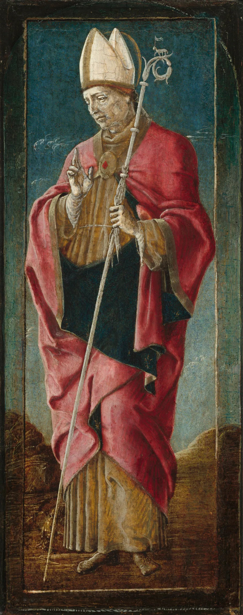 De Aankondiging met Sint Franciscus en Sint Lodewijk van Toulouse [paneel uiterst rechts] - Cosmé Tura