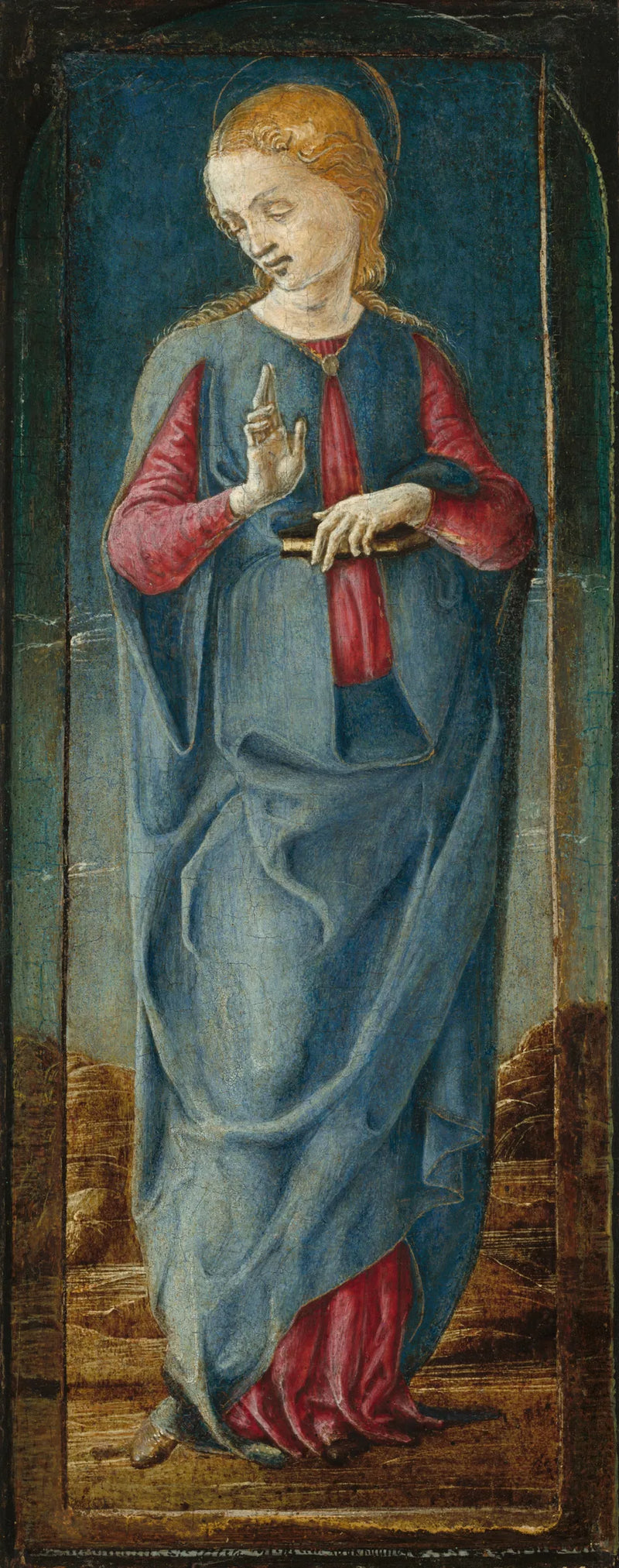 De Aankondiging met Sint Franciscus en Sint Lodewijk van Toulouse [middenpaneel rechts] - Cosmé Tura
