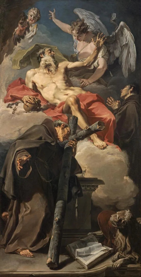 De apotheose van Sint-Jerome met Sint-Pieter van Alcántara en Antonino da Patti - Giovanni Battista Pittoni