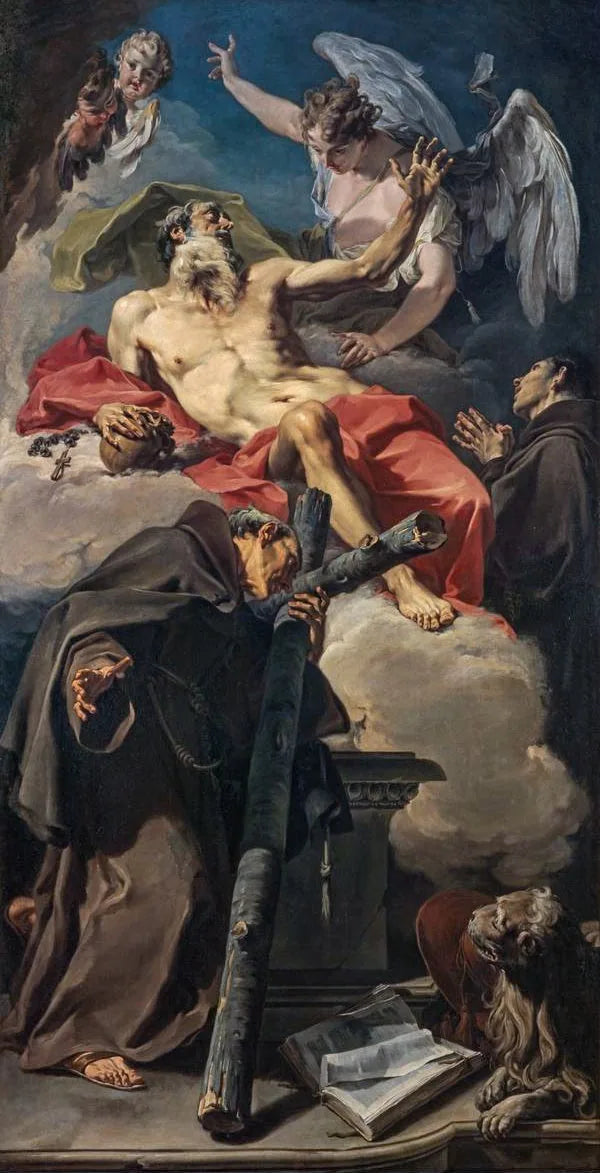 De apotheose van Sint-Jerome met Sint-Pieter van Alcántara en een niet-geïdentificeerde franciscaan - Giovanni Battista Pittoni