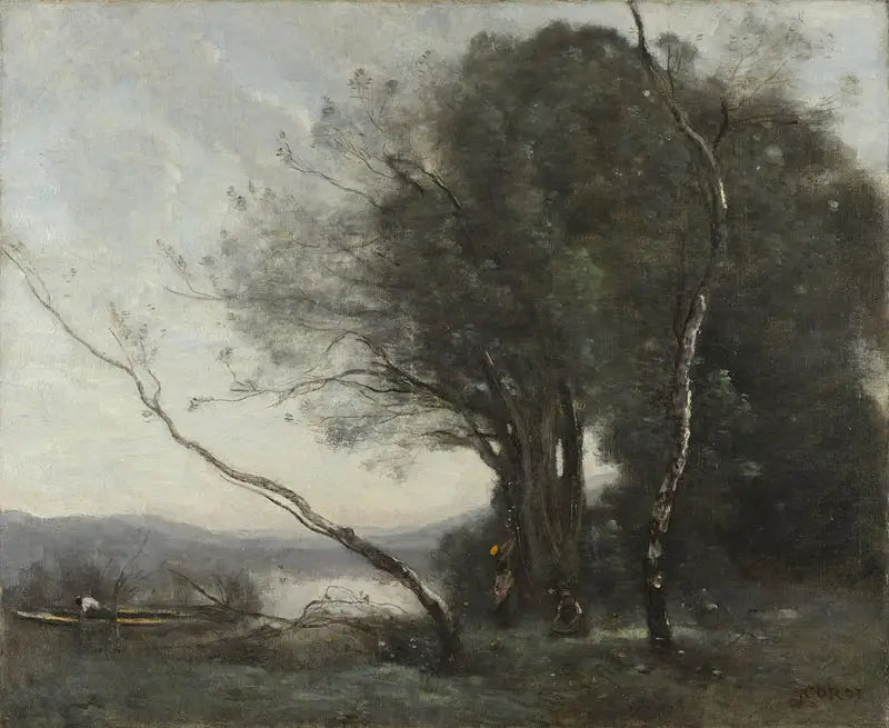 De scheefstaande boom - Jean-Baptiste Camille Corot