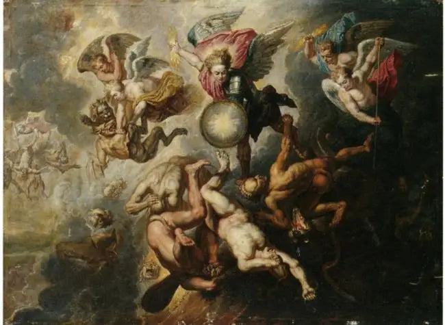 De aartsengel Michaël die de rebellerende engelen verjaagt (Openbaring 12:7-9, 17e eeuw) - Peter Paul Rubens