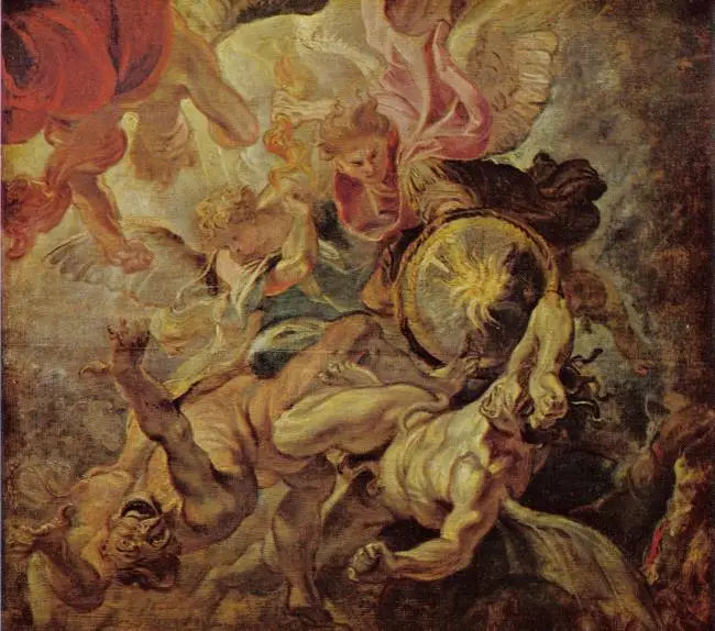 De aartsengel Michaël verslaat Satan en de rebellerende engelen (Openbaring 12:7-9), 1620 - Peter Paul Rubens
