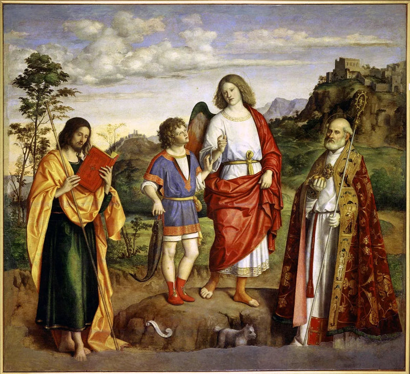 De aartsengel Rafaël met Tobias en twee heiligen. - Cima da Conegliano
