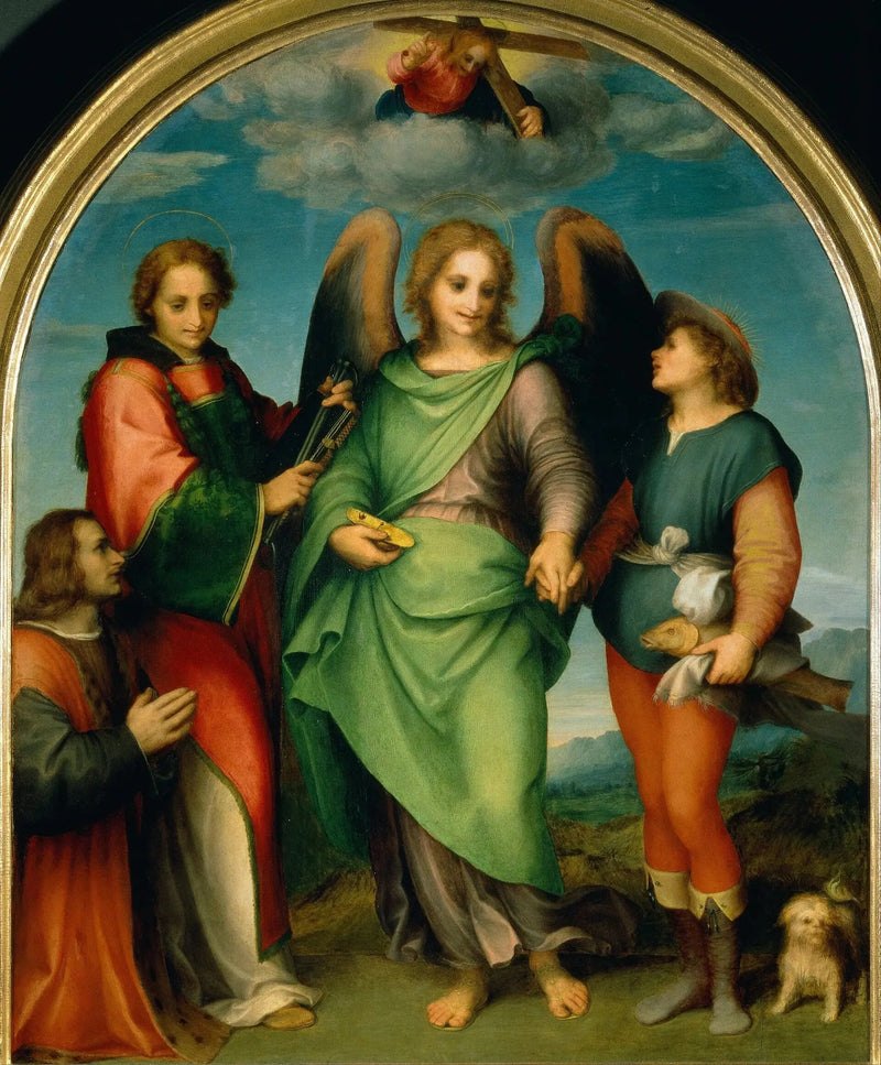 De aartsengel Rafaël met Tobit, Sint Laurent en de schenker Leonardo di Lorenzo Morelli - Andrea del Sarto