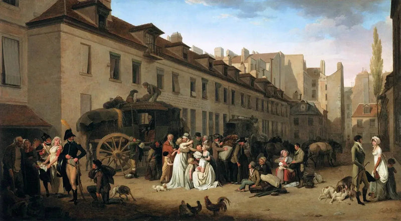 De aankomst van een postkoets in de binnenplaats van de Messagerieën - Louis-Léopold Boilly

Source:
L'Arrivée d'une diligence dans la cour des Messageries - Louis-Léopold Boilly