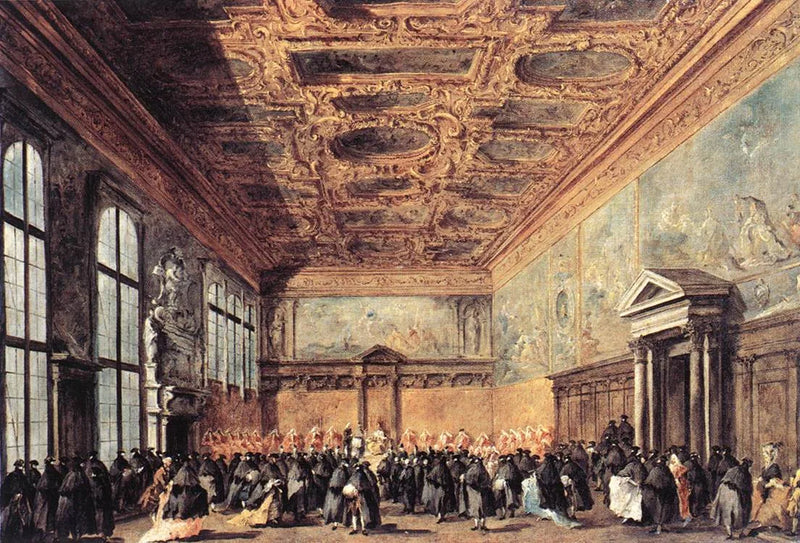 Het audiëntie gegeven door de doge van Venetië in de zaal van het College in het dogepaleis - Francesco Guardi
