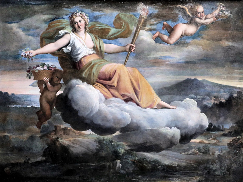 De dageraad die bloemen strooit en een fakkel vasthoudt - Annibale Carracci