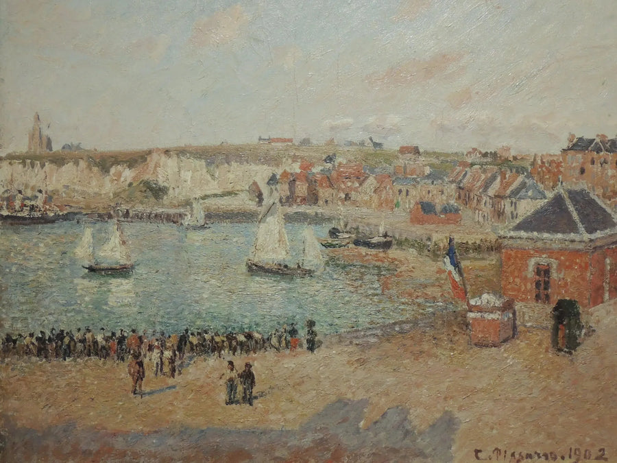 De Voorhaven van Dieppe, middag, zon - Camille Pissarro