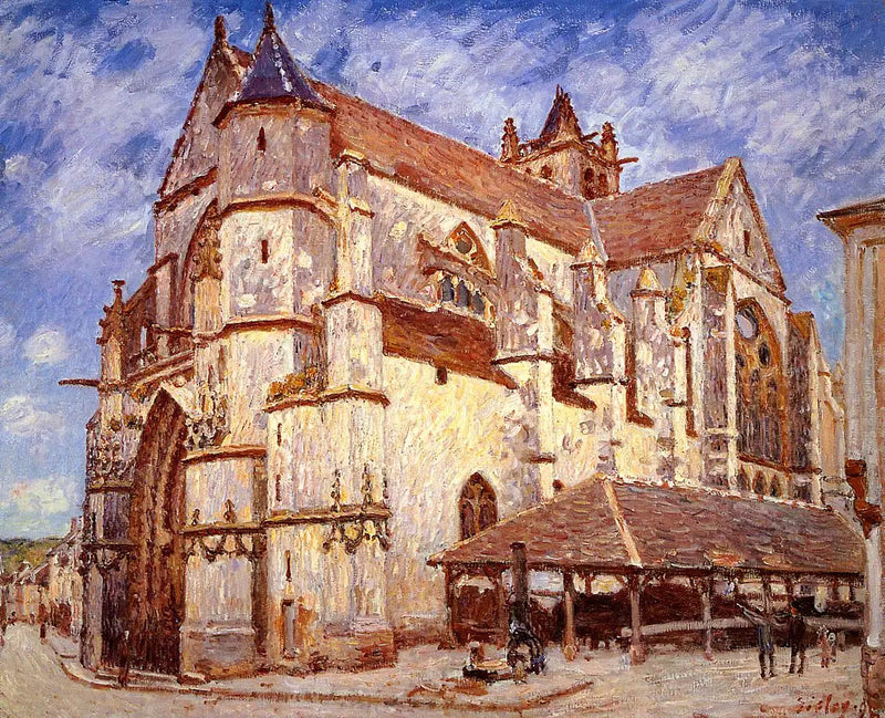 De Kerk van Moret in de avond - Alfred Sisley