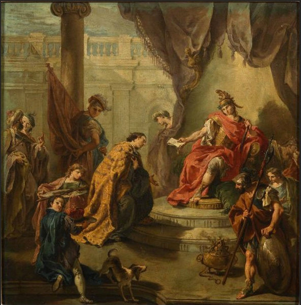 De keizer Flavius Honorius kiest Constance III, zoon en medereger, als medereger - Giovanni Battista Pittoni