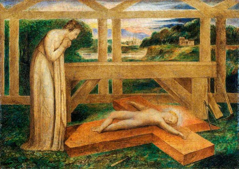 De slapende Jezus-kind op het kruis (Onze-Lieve-Vrouw aanbidt de slapende Jezus-kind op het kruis) - William Blake